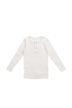 Organic Cotton Modal Long Sleeve Henley - Oatmeal Marle
