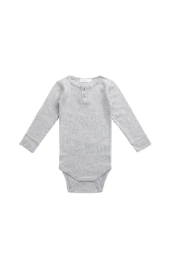 Organic Cotton Modal Long Sleeve Bodysuit - Light Grey Marle