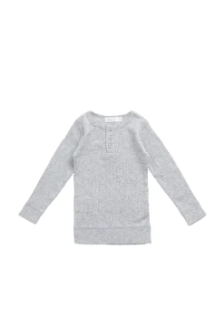 Organic Cotton Modal Long Sleeve Henley - Light Grey Marle