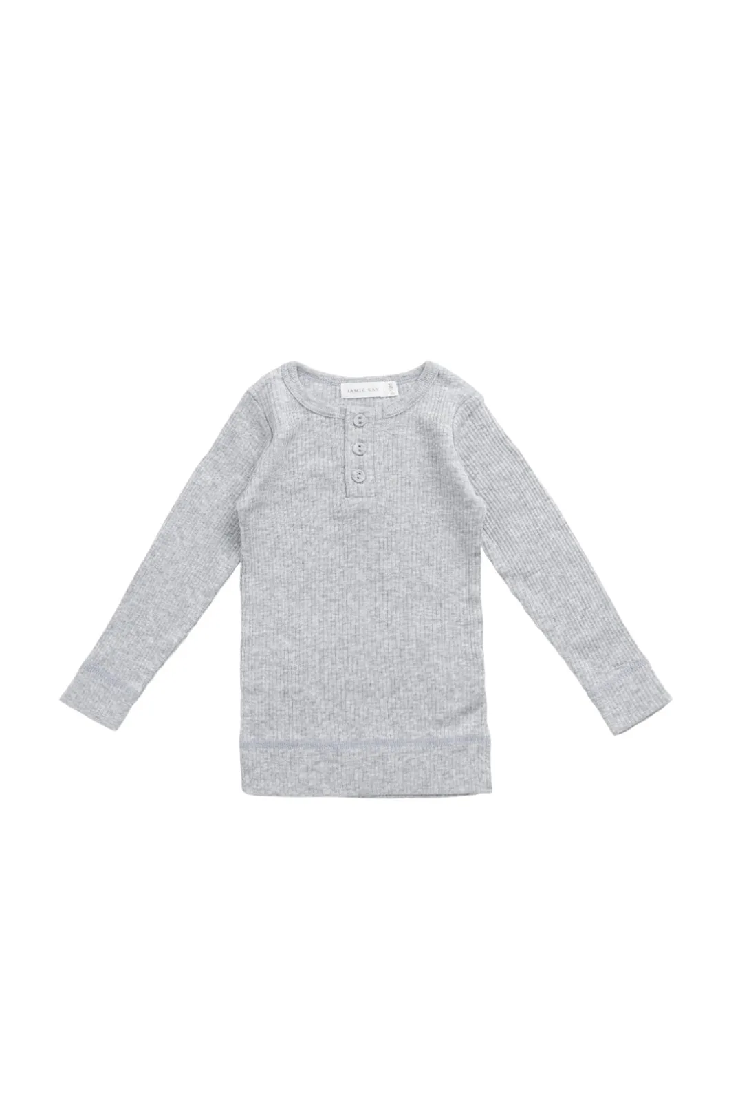 Organic Cotton Modal Long Sleeve Henley - Light Grey Marle