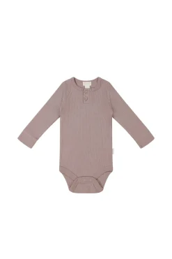Organic Cotton Modal Long Sleeve Bodysuit - Mauve Shadow