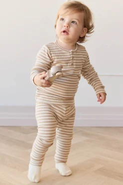 Organic Cotton Modal Long Sleeve Henley  - Narrow Stripe Baker/Cloud