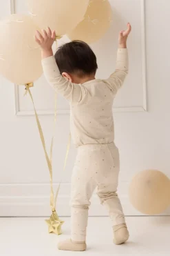Organic Cotton Modal Long Sleeve Bodysuit - Milky Way Buff