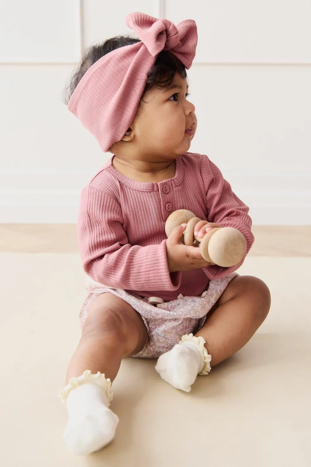 Organic Cotton Modal Long Sleeve Bodysuit - Rose Garden