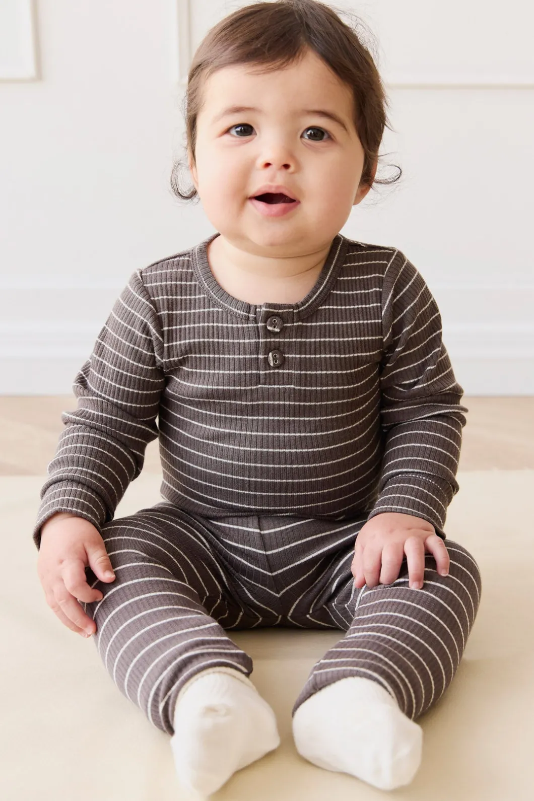 Organic Cotton Modal Long Sleeve Bodysuit - Daily Stripe Wolf/Cloud