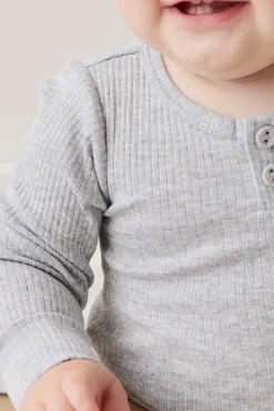 Organic Cotton Modal Long Sleeve Bodysuit - Light Grey Marle
