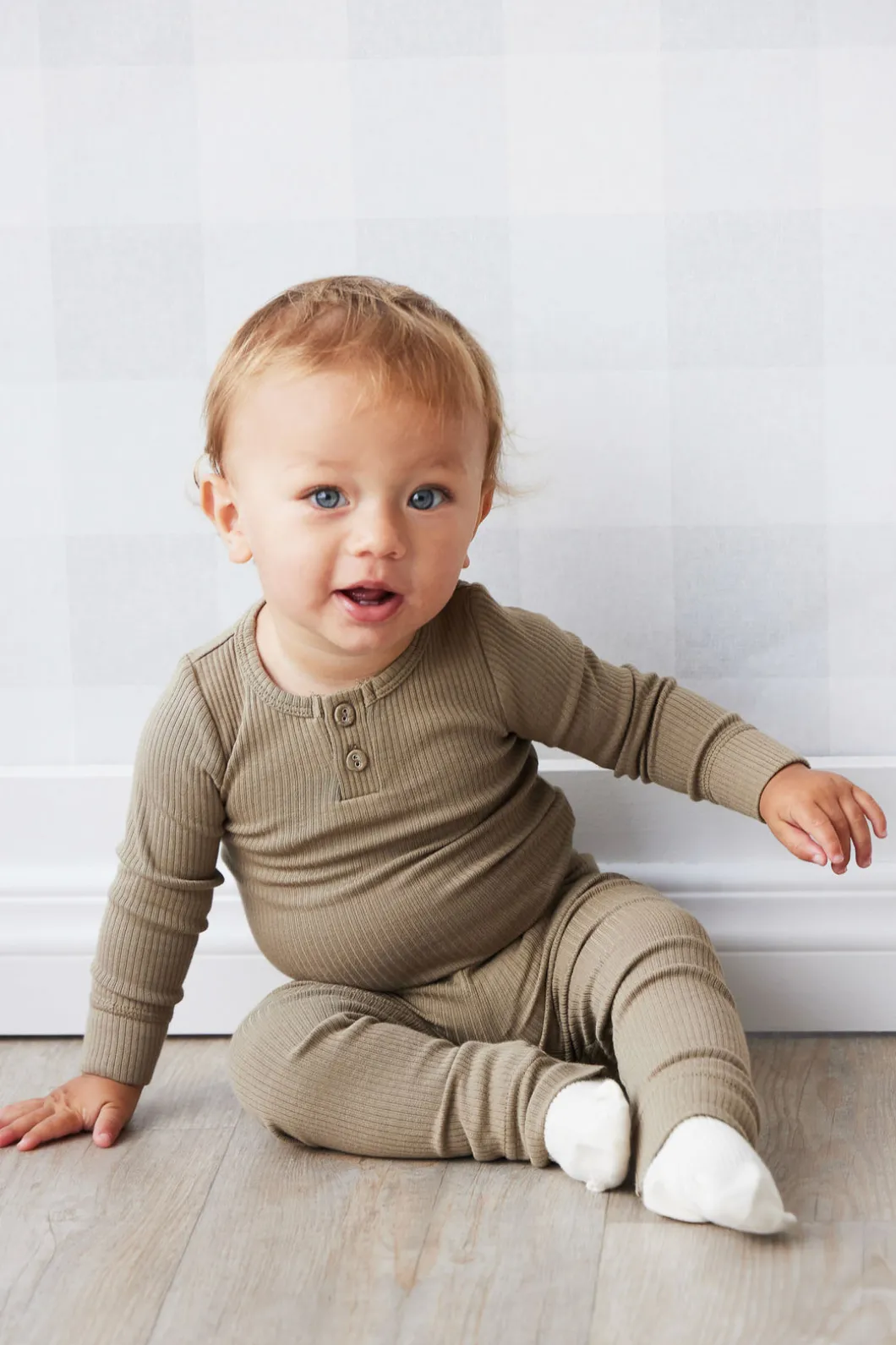 Organic Cotton Modal Long Sleeve Bodysuit - Oak