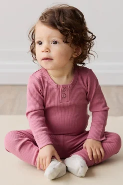 Organic Cotton Modal Long Sleeve Bodysuit - Rosette