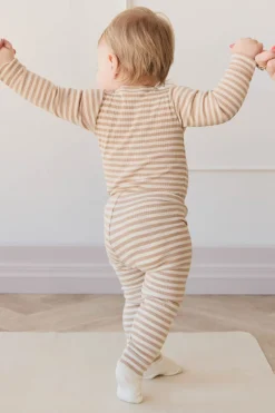 Organic Cotton Modal Long Sleeve Bodysuit - Narrow Stripe Baker/Cloud