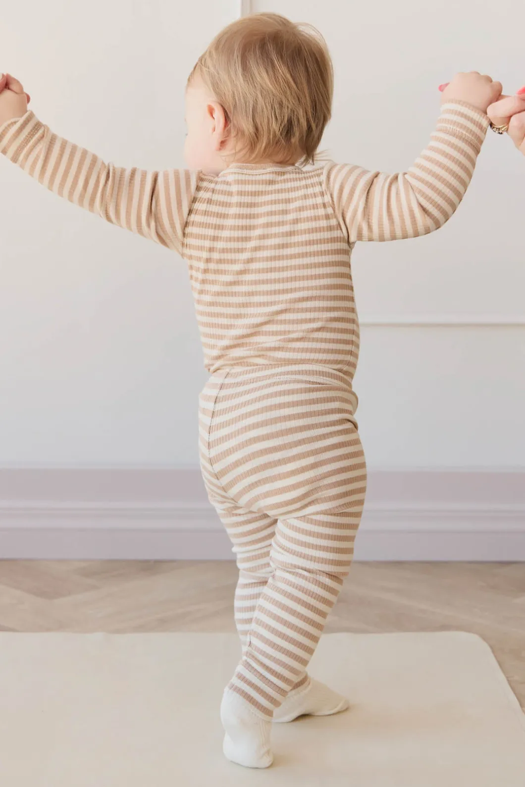 Organic Cotton Modal Long Sleeve Bodysuit - Narrow Stripe Baker/Cloud