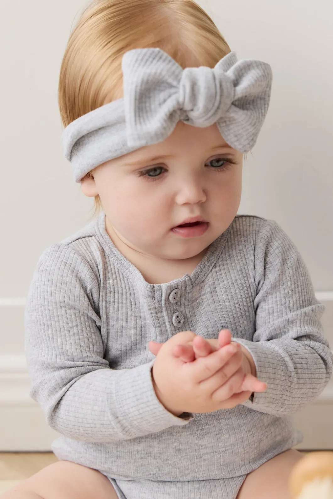 Organic Cotton Modal Long Sleeve Bodysuit - Light Grey Marle