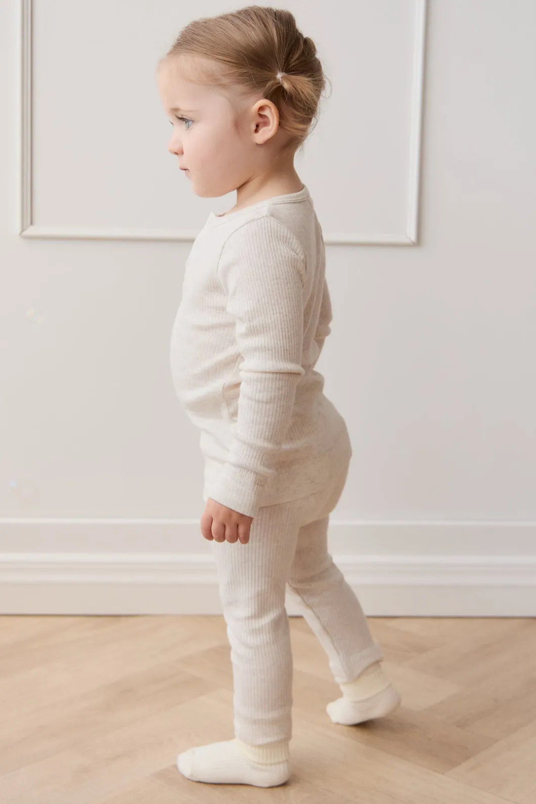 Organic Cotton Modal Long Sleeve Henley - Oatmeal Marle