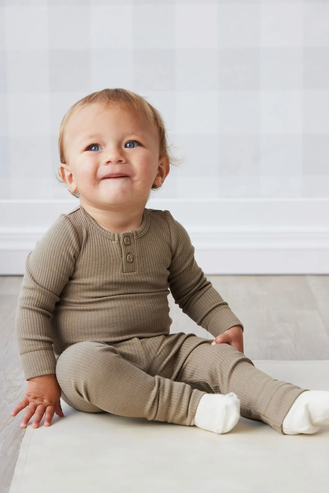 Organic Cotton Modal Long Sleeve Bodysuit - Oak