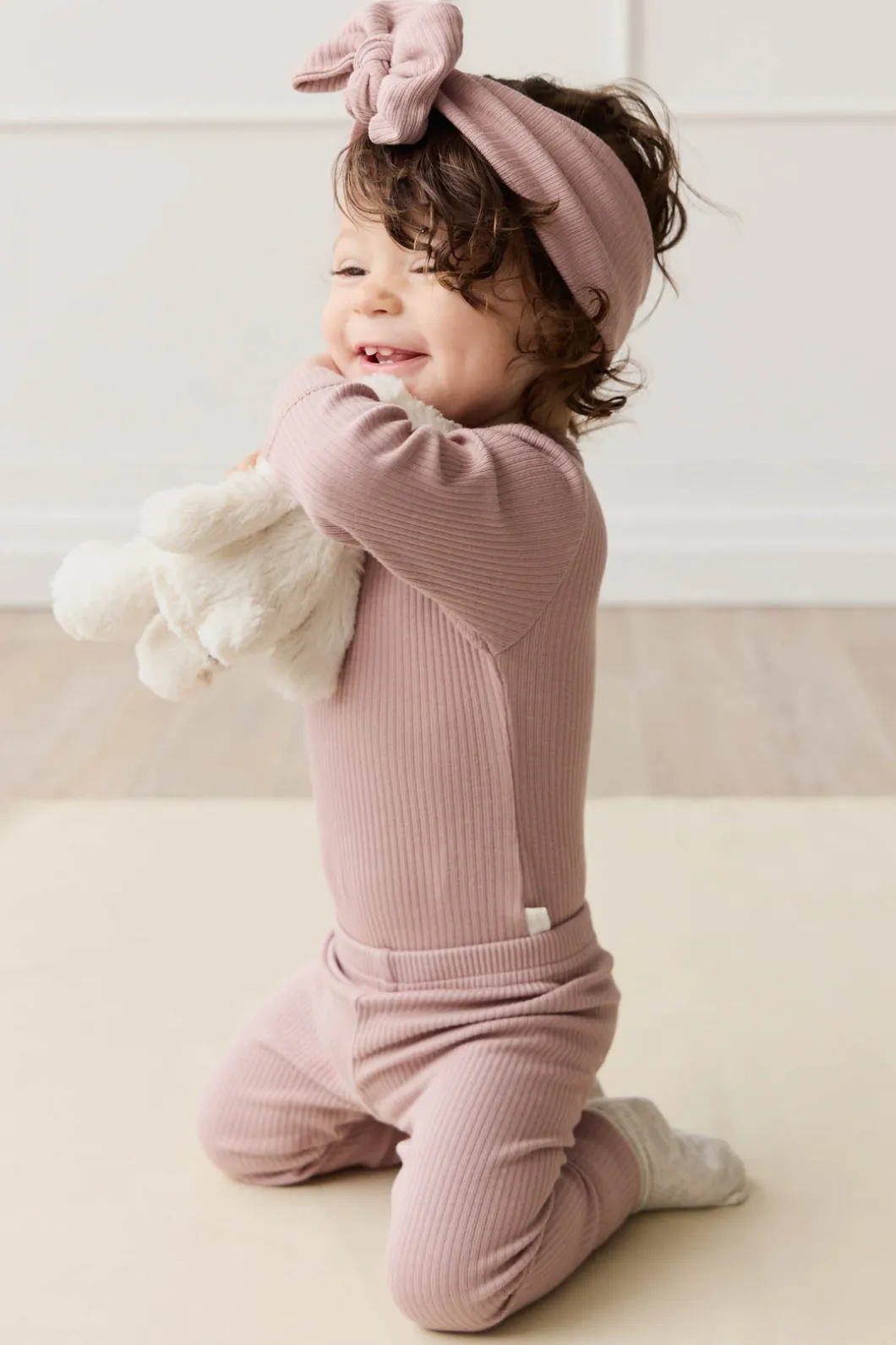 Organic Cotton Modal Long Sleeve Bodysuit - Mauve Shadow