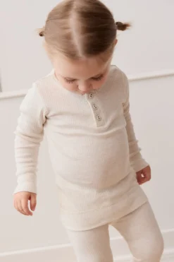 Organic Cotton Modal Long Sleeve Henley - Oatmeal Marle