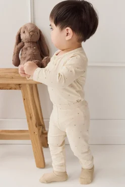 Organic Cotton Modal Long Sleeve Bodysuit - Milky Way Buff