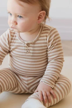 Organic Cotton Modal Long Sleeve Bodysuit - Narrow Stripe Baker/Cloud