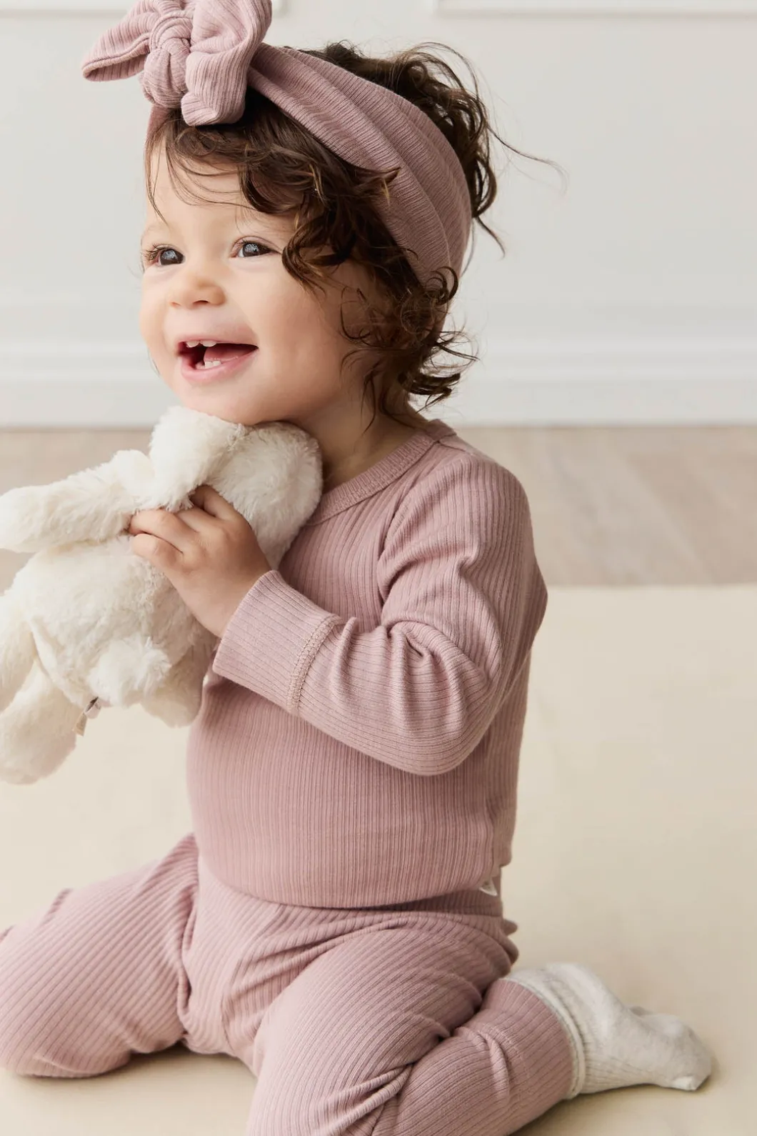 Organic Cotton Modal Long Sleeve Bodysuit - Mauve Shadow