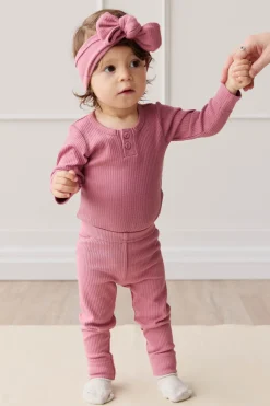 Organic Cotton Modal Long Sleeve Bodysuit - Rosette