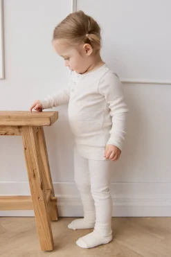Organic Cotton Modal Long Sleeve Henley - Oatmeal Marle