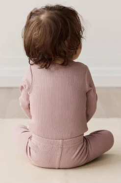 Organic Cotton Modal Long Sleeve Bodysuit - Mauve Shadow