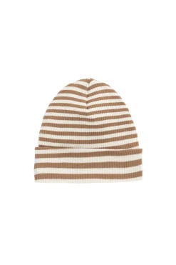 Organic Cotton Modal Marley Beanie - Narrow Stripe Thatch/Buff