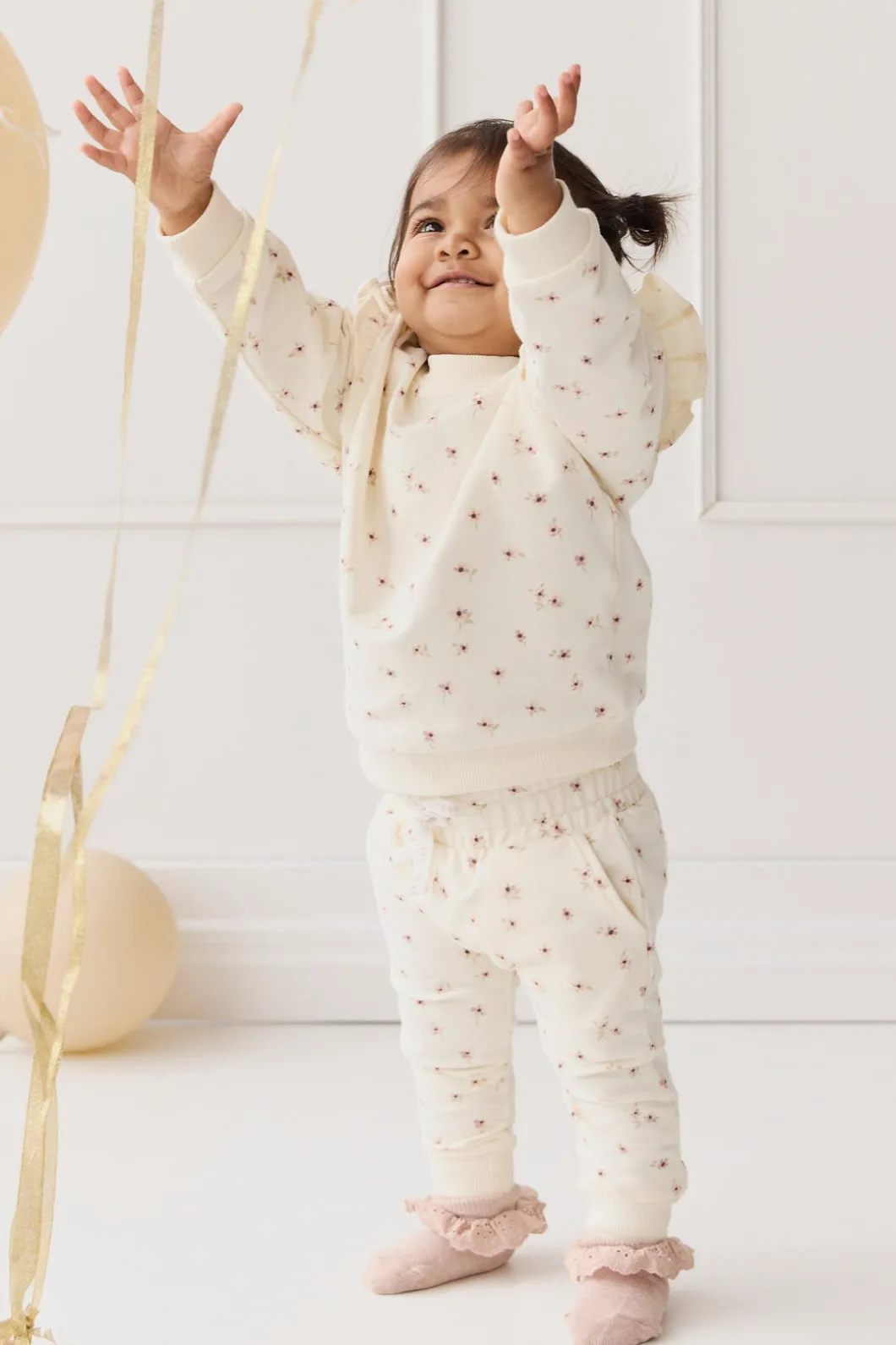 Organic Cotton Morgan Track Pant - Simple Flowers Egret