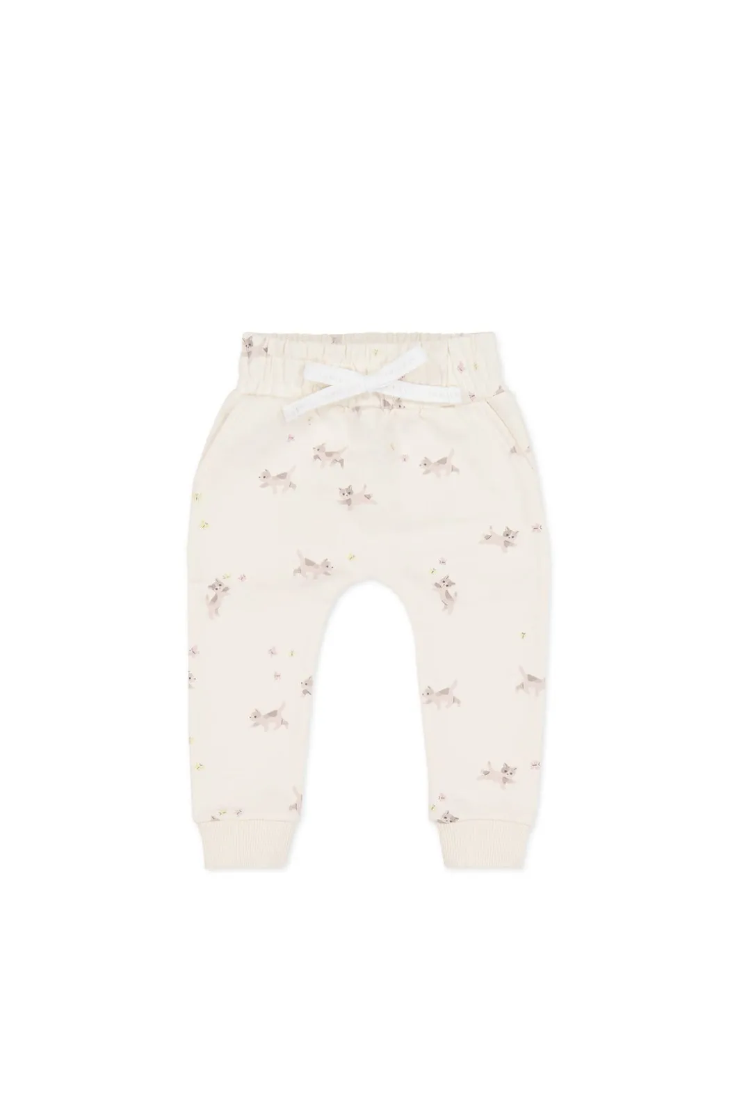 Organic Cotton Morgan Track Pant - Playful Kittens Whisper White Large