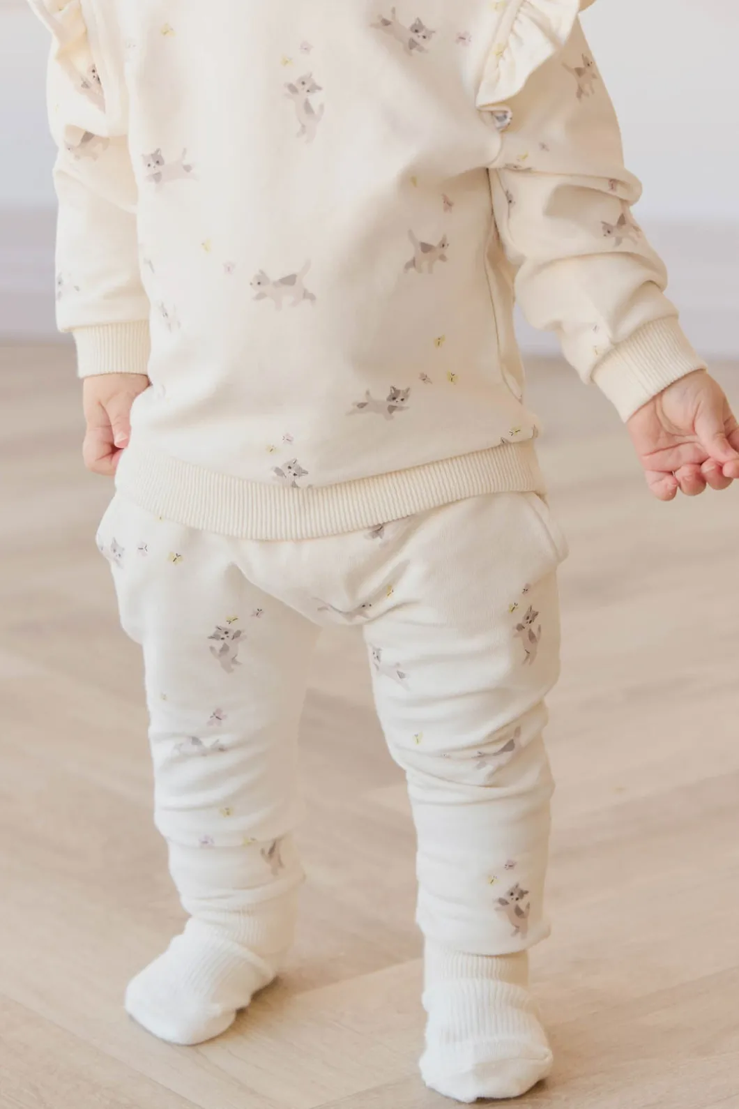Organic Cotton Morgan Track Pant - Playful Kittens Whisper White Large