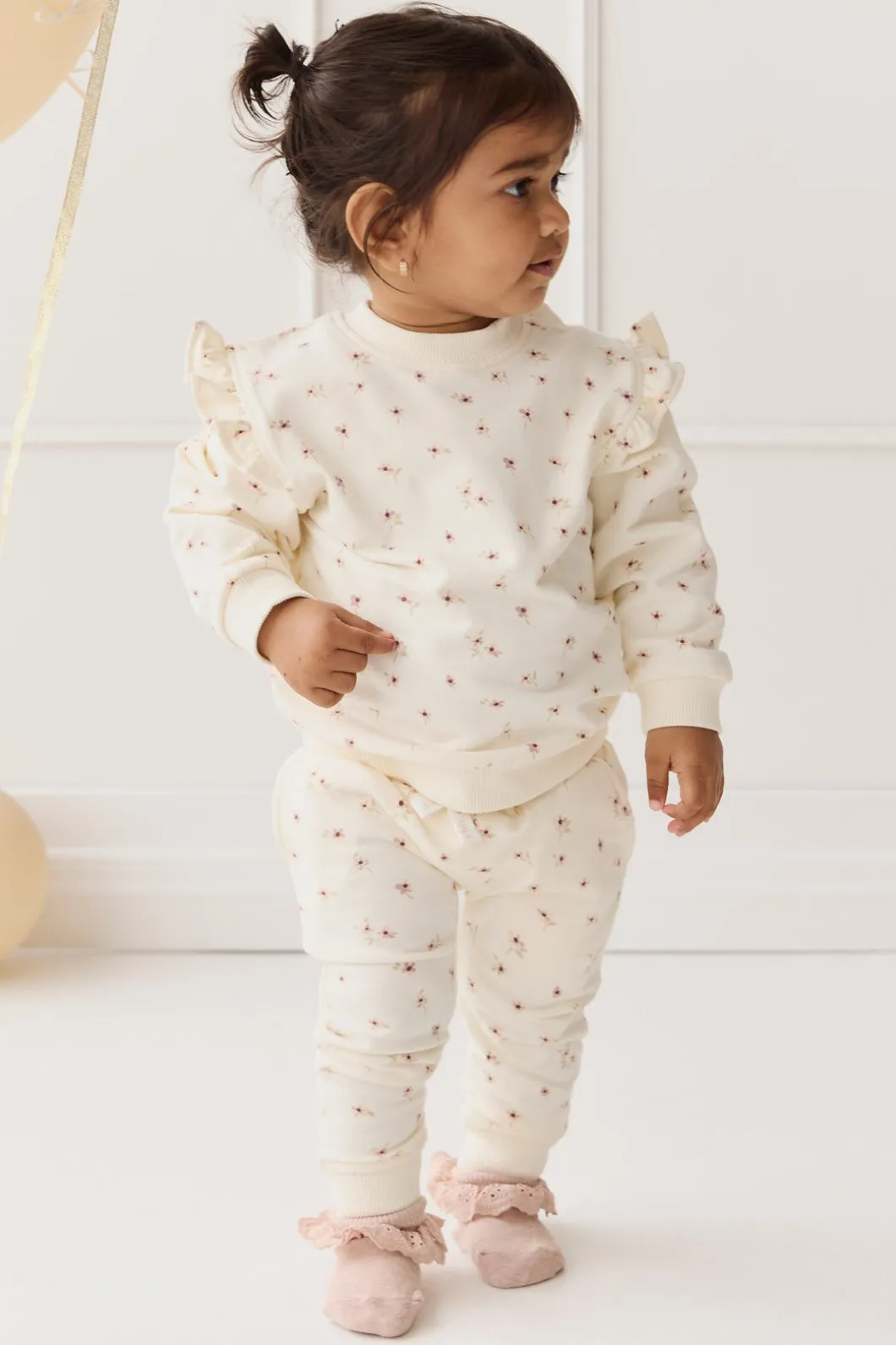 Organic Cotton Morgan Track Pant - Simple Flowers Egret