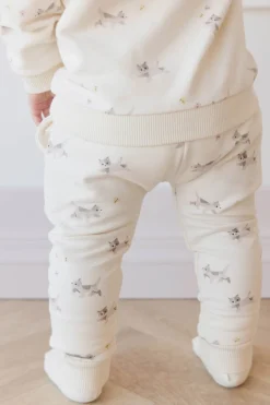 Organic Cotton Morgan Track Pant - Playful Kittens Whisper White Large