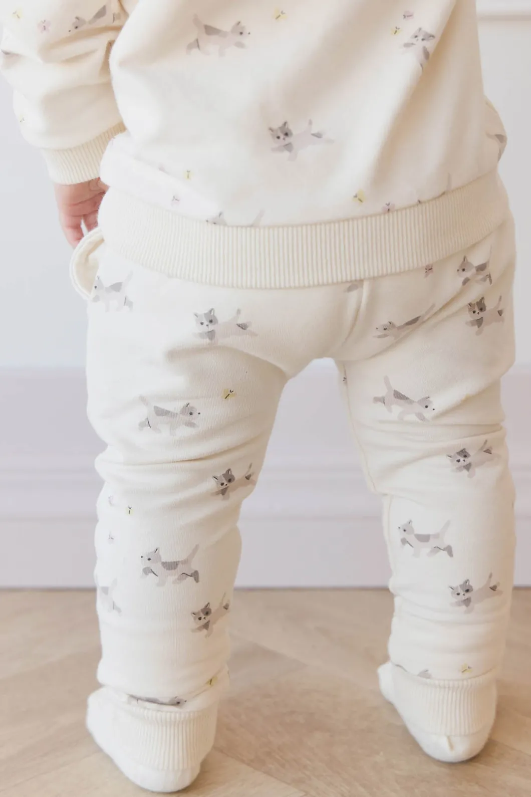 Organic Cotton Morgan Track Pant - Playful Kittens Whisper White Large