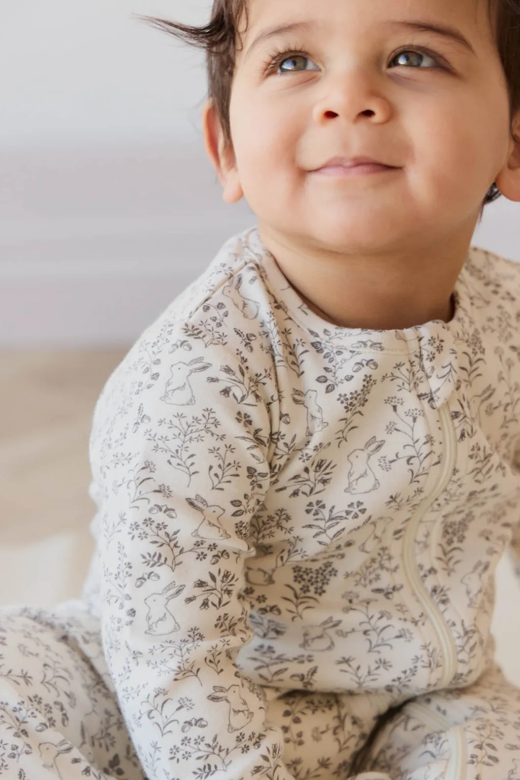 Organic Cotton Reese Zip Onepiece - Garden Bunnies Tofu