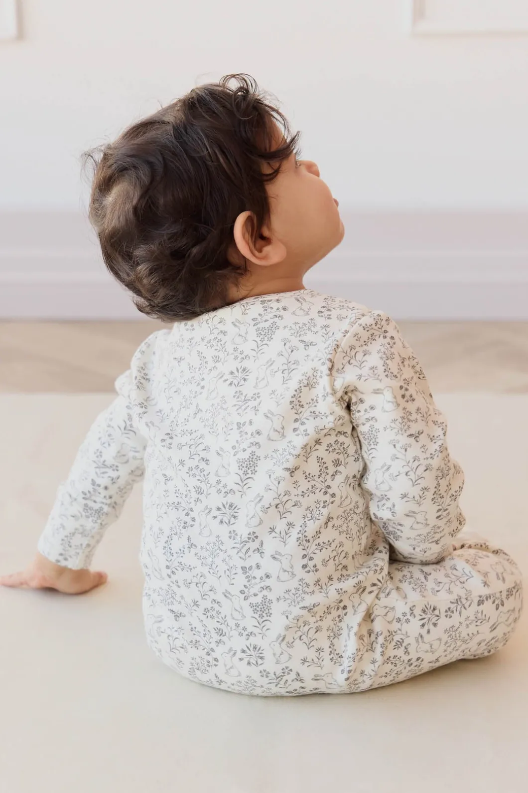 Organic Cotton Reese Zip Onepiece - Garden Bunnies Tofu