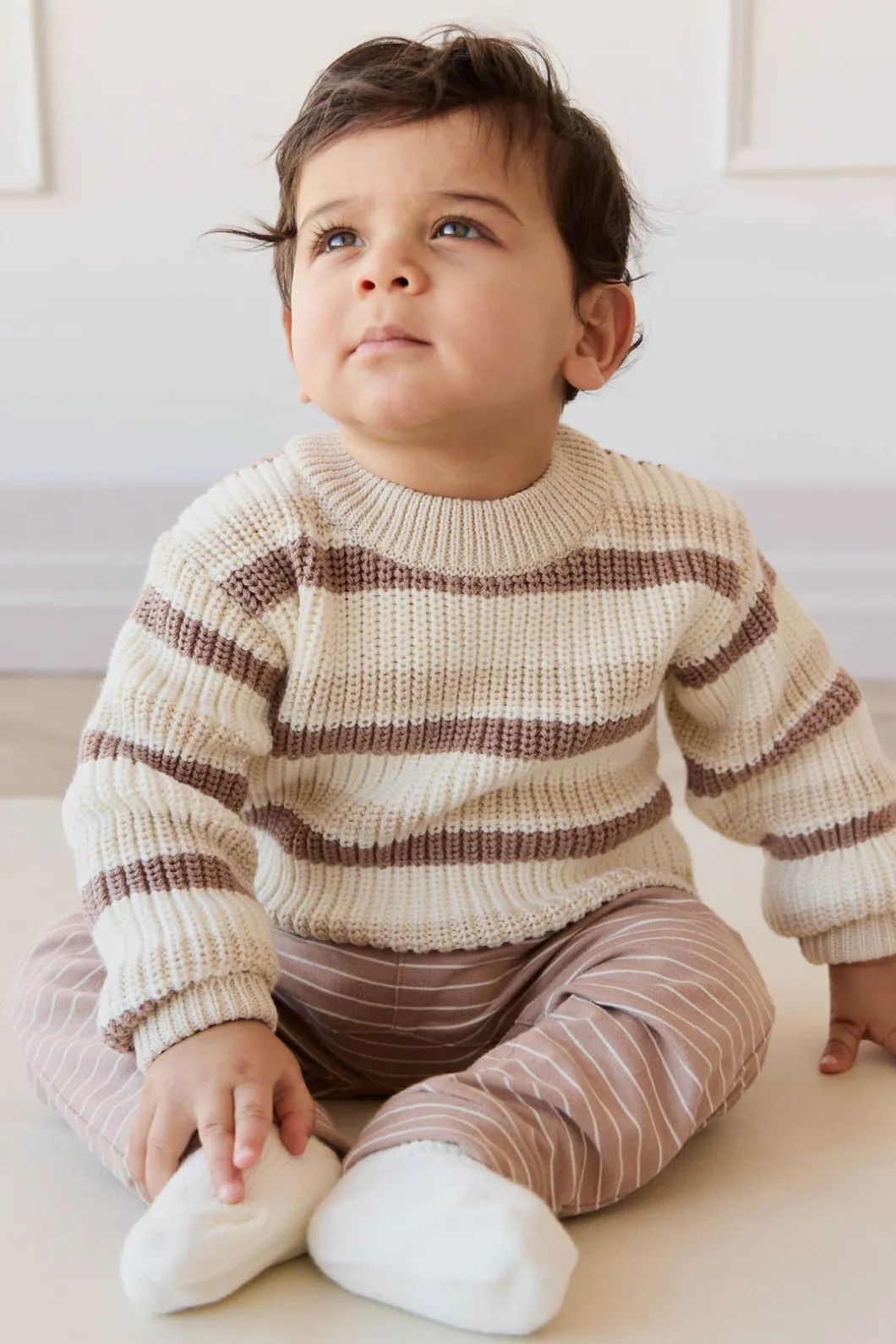 Organic Cotton Shaun Pant - Daily Stripe Pale Terracotta/Buff