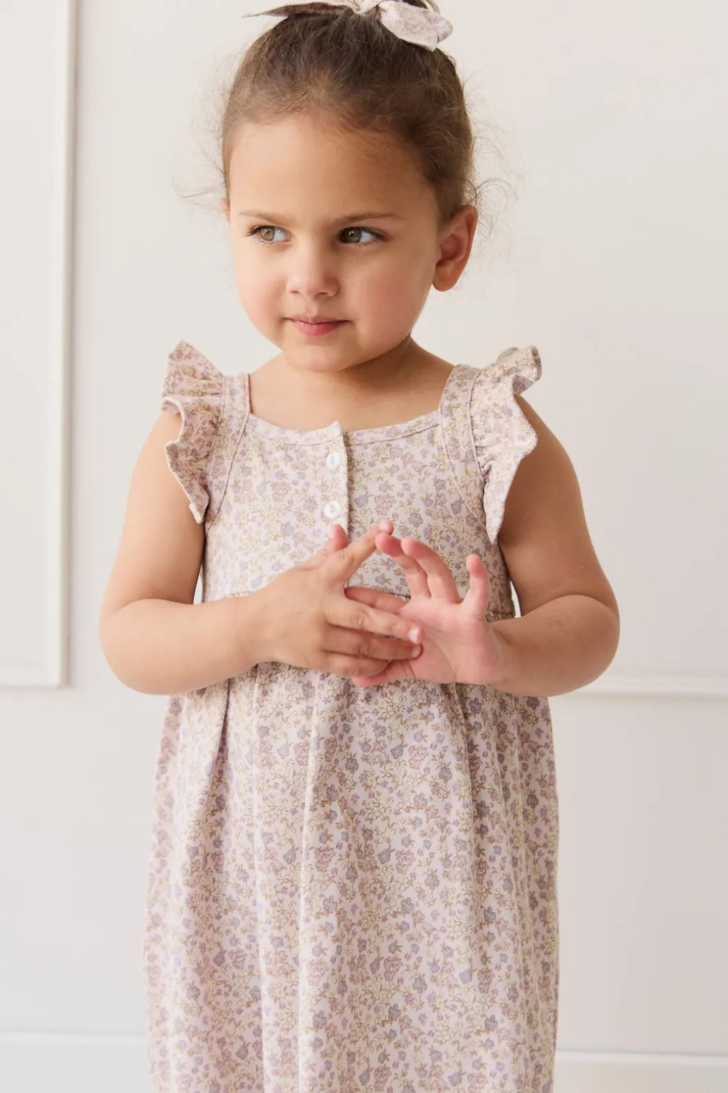 Organic Cotton Sienna Dress - Amber Floral Lilac Ash
