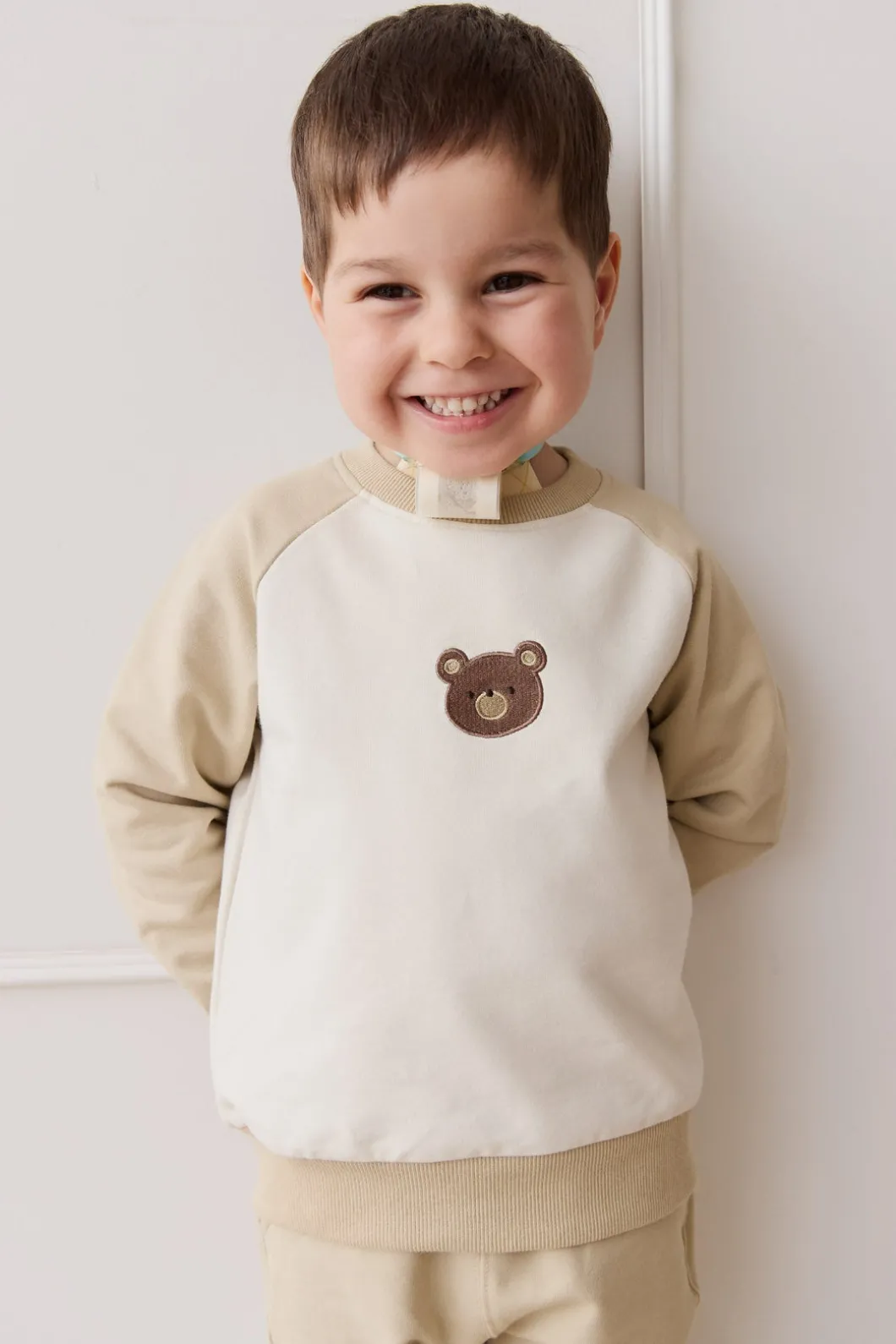 Organic Cotton Tao Sweatshirt - Biscuit/Cloud Bobbie Bear