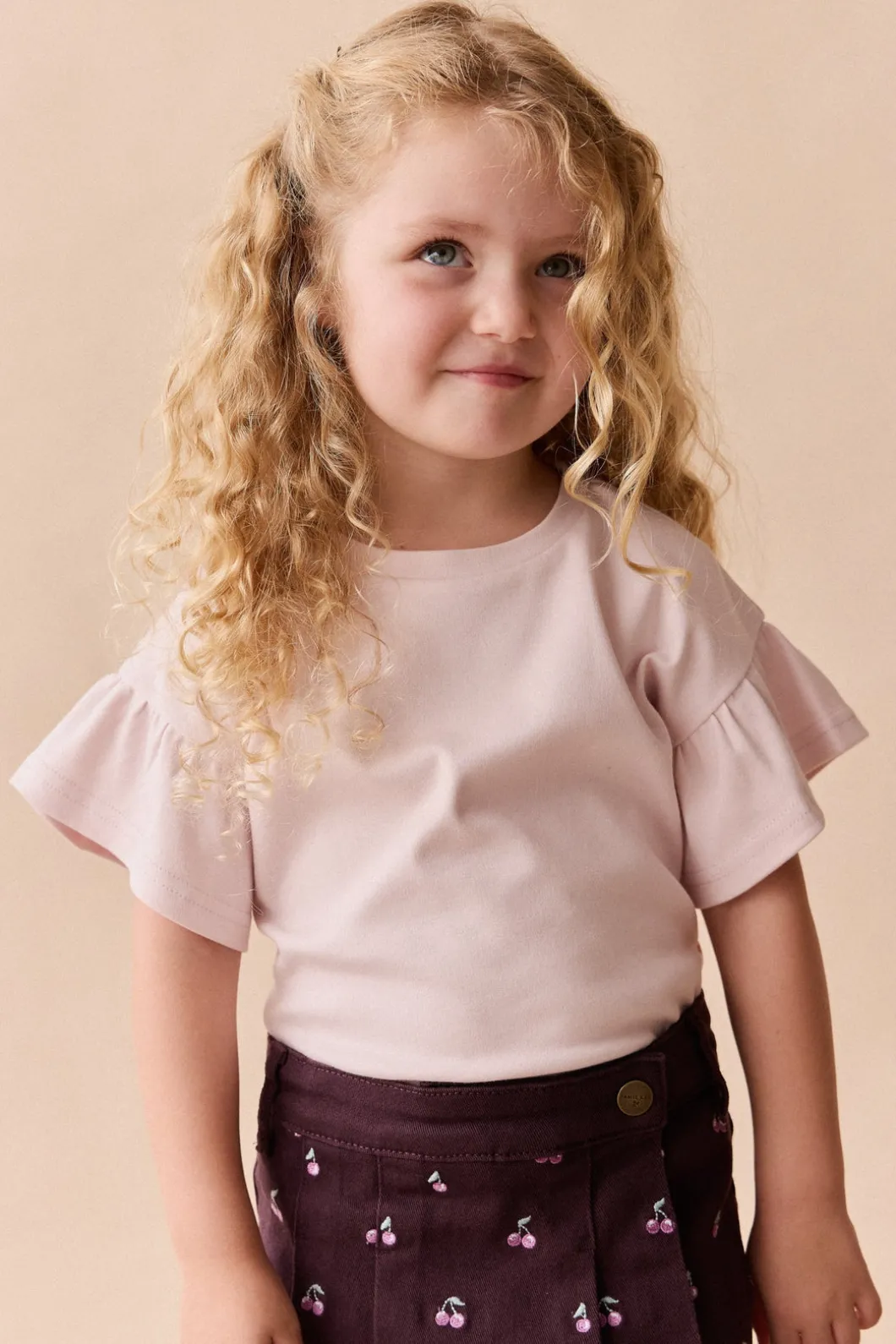 Pima Cotton Courtney Ruffle Top - Soft Misty Rose