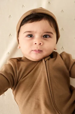 Pima Cotton Frankie Zip Onepiece - Cream Caramel