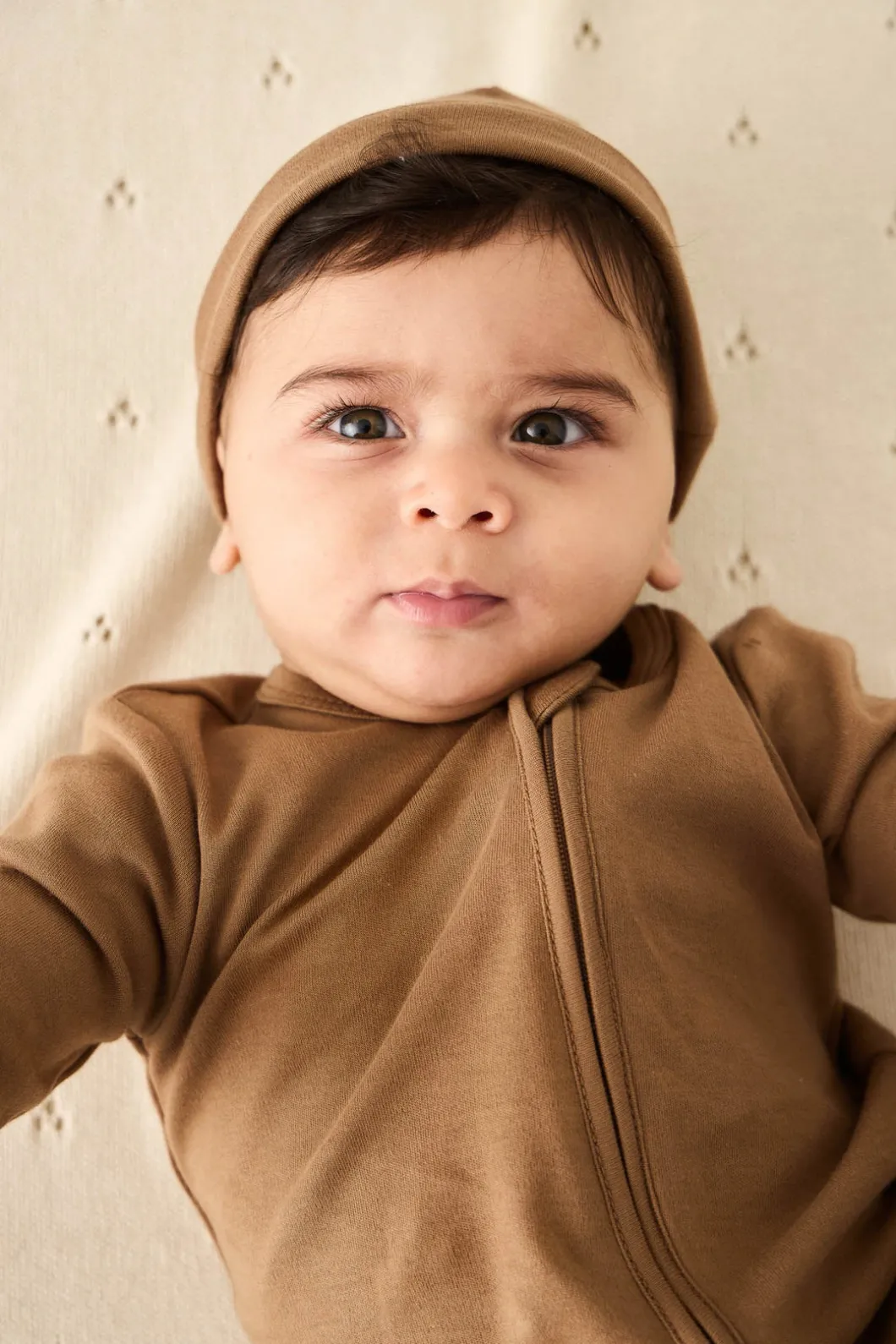 Pima Cotton Frankie Zip Onepiece - Cream Caramel