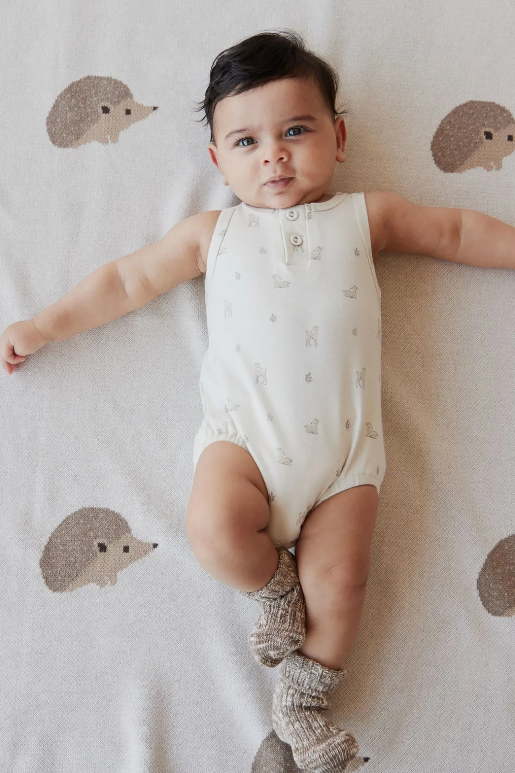 Pima Cotton Noah Playsuit - Fable Deer Cloud