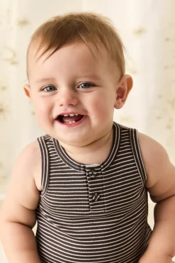Pima Cotton Noah Playsuit - Dark Coffee/Vintage Taupe