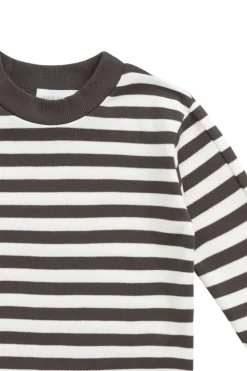 Pima Cotton Pedro Long Sleeve Tee - Essential Stripe Cloud/Dark Coffee