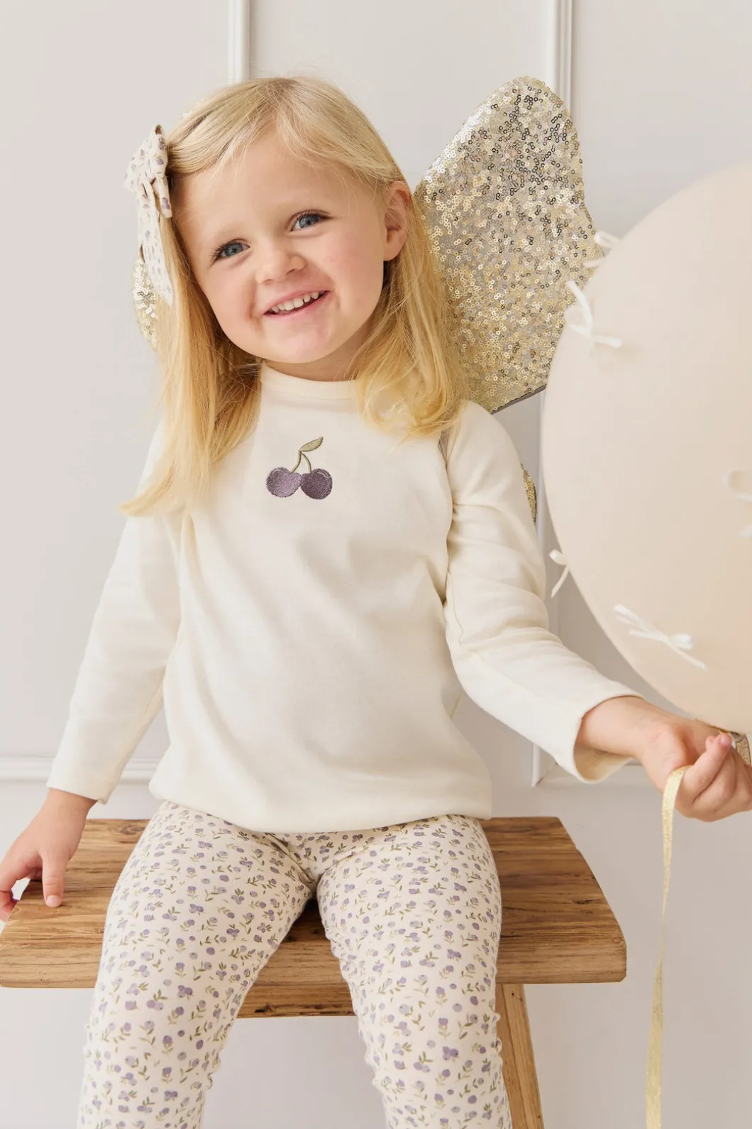 Pima Cotton Vinny Long Sleeve Top - Egret Cherry Love Lilac